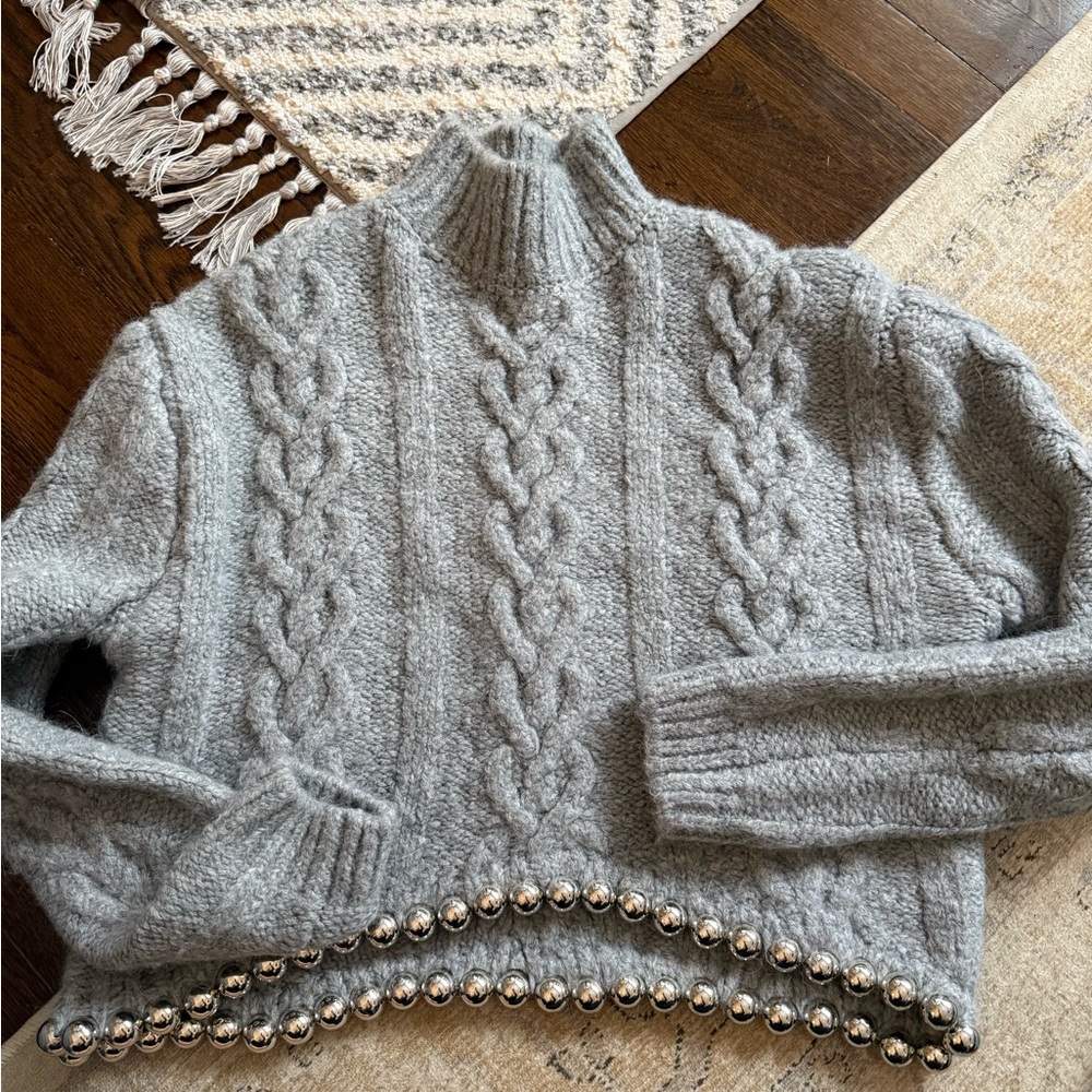 Zara Gray Cable Knit Turtleneck Sweater